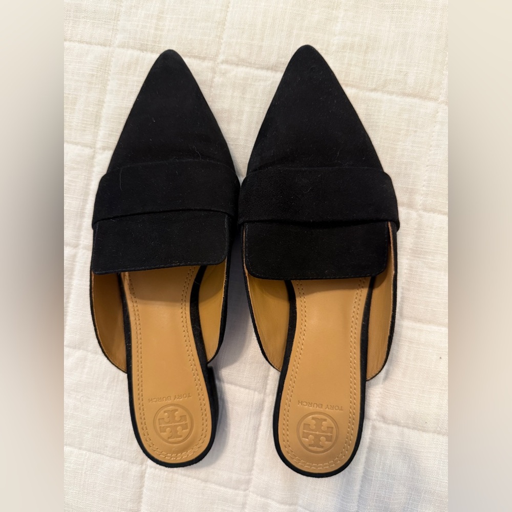 Tory Burch Black Mules with Pointed Toe Design
